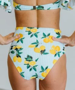 EN Swim Citrus Gingham High Waisted Bikini Bottom | Light Blue