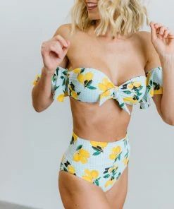 EN Swim Citrus Gingham High Waisted Bikini Bottom | Light Blue