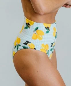 EN Swim Citrus Gingham High Waisted Bikini Bottom | Light Blue