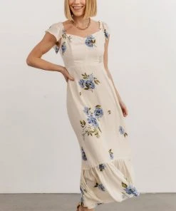 SL Clara Midi Dress | Cream + Blue Floral