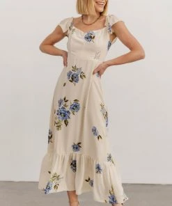 SL Clara Midi Dress | Cream + Blue Floral
