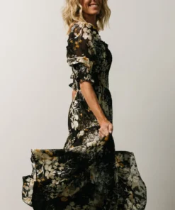 BB Custom Fabian Jacquard Midi Dress | Black Floral 5 BB Custom Fabian Jacquard Midi Dress | Black Floral