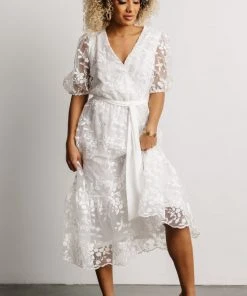 FT Dresses Cynthia Embossed Midi Dress | Off White