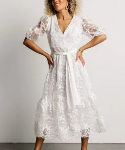 FT Dresses Cynthia Embossed Midi Dress | Off White