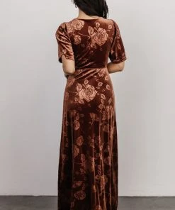 BB Custom Danielle Embossed Velvet Maxi Dress | Bronze