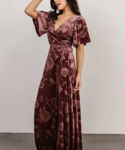 BB Custom Danielle Embossed Velvet Maxi Dress | Dusty Plum
