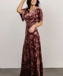 BB Custom Danielle Embossed Velvet Maxi Dress | Dusty Plum
