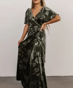 BB Custom Danielle Embossed Velvet Maxi Dress | Green