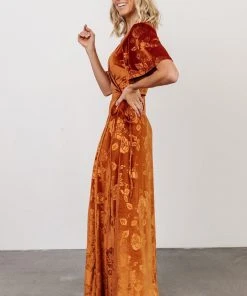 BB Custom Danielle Embossed Velvet Maxi Dress | Rust