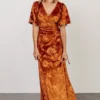 BB Custom Danielle Embossed Velvet Maxi Dress | Rust