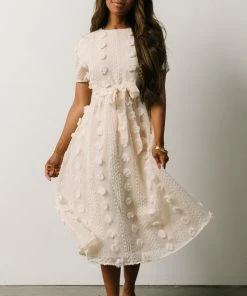 POL Darbi Floral Dot Midi Dress | Cream Dresses