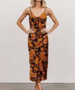 DF Deja Tank Midi Dress | Black + Gold Multi Print