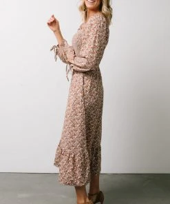 HAY Dell Smocked Midi Dress | Rust + Gray Floral Dresses