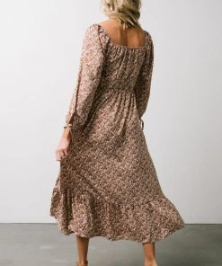 HAY Dell Smocked Midi Dress | Rust + Gray Floral Dresses