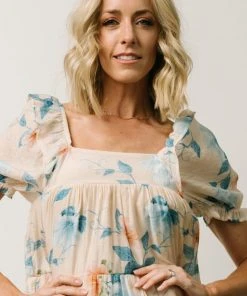 HAY Dora Baby Doll Midi Dress | Light Peach Floral