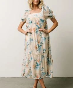 HAY Dora Baby Doll Midi Dress | Light Peach Floral