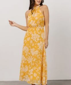 FT Dory Halter Midi Dress | Yellow Floral