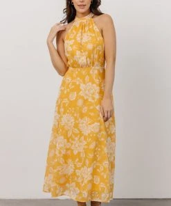 FT Dory Halter Midi Dress | Yellow Floral