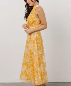 FT Dory Halter Midi Dress | Yellow Floral