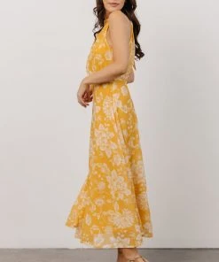 FT Dory Halter Midi Dress | Yellow Floral
