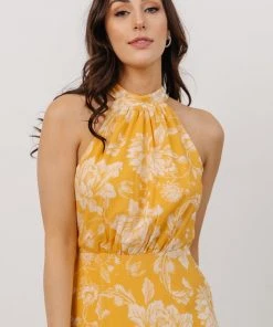 FT Dory Halter Midi Dress | Yellow Floral