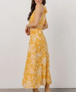 FT Dory Halter Midi Dress | Yellow Floral