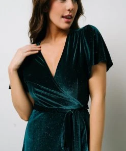 BB Custom Dresses Calvin Sparkle Velvet Wrap Dress | Jade