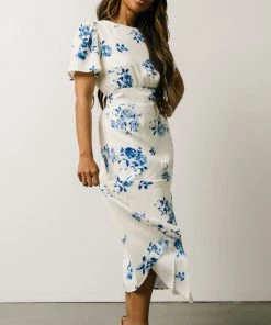 SL Eleanor Midi Dress | Cream + Blue Floral