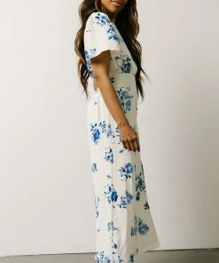 SL Eleanor Midi Dress | Cream + Blue Floral