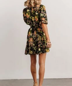 SL Dresses Elena Mini Dress | Black Multi Floral