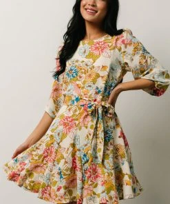 SL Elena Mini Dress | Ivory + Multi Floral