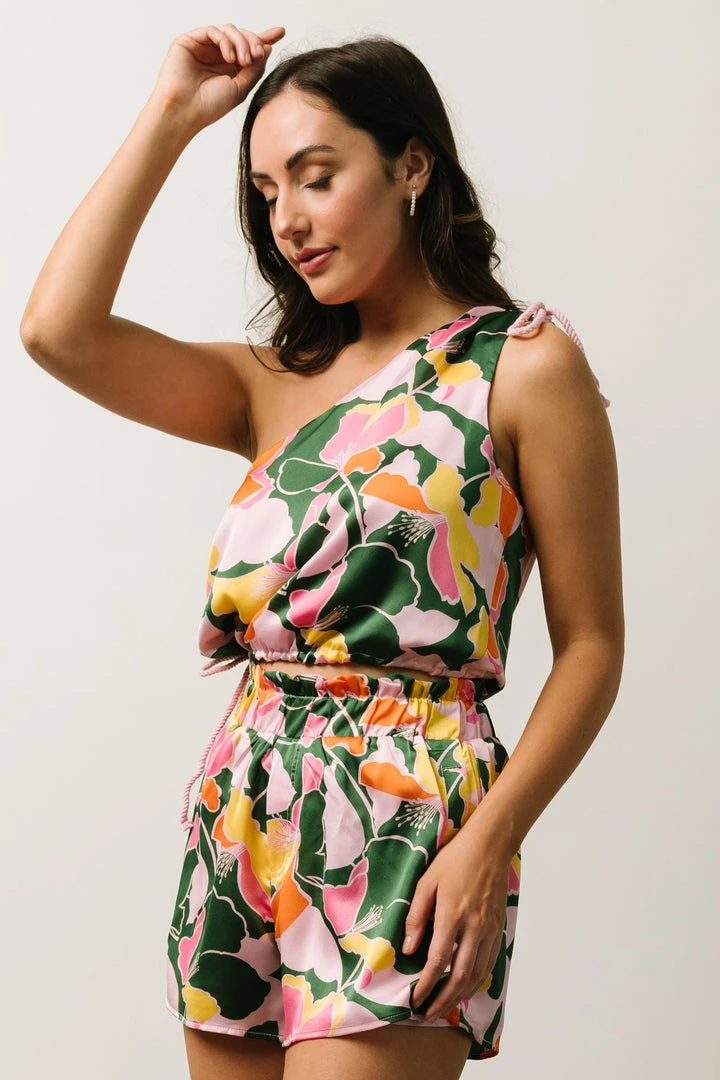 SL Vacation Emilia Paper Bag Shorts | Pink + Green Floral SL Vacation Emilia Paper Bag Shorts | Pink + Green Floral