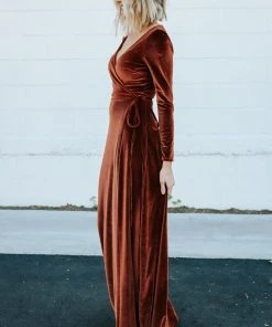 BB Custom Dresses Esmerelda Velvet Wrap Maxi Dress | Bronze
