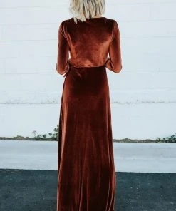 BB Custom Dresses Esmerelda Velvet Wrap Maxi Dress | Bronze