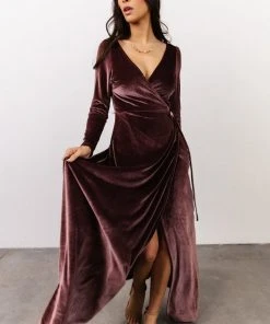 BB Custom Dresses Esmerelda Velvet Wrap Maxi Dress | Dusty Plum
