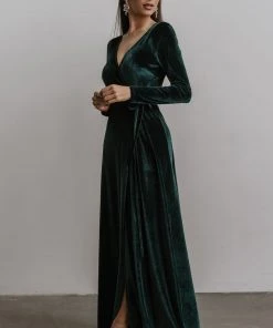 BB Custom Esmerelda Velvet Wrap Maxi Dress | Emerald Dresses