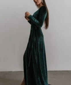 BB Custom Esmerelda Velvet Wrap Maxi Dress | Emerald Dresses