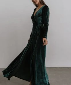 BB Custom Esmerelda Velvet Wrap Maxi Dress | Emerald Dresses