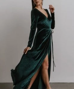 BB Custom Esmerelda Velvet Wrap Maxi Dress | Emerald Dresses