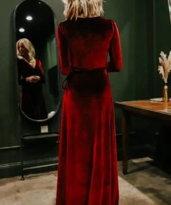 BB Custom Esmerelda Velvet Wrap Maxi Dress | Merlot Dresses
