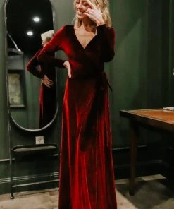 BB Custom Esmerelda Velvet Wrap Maxi Dress | Merlot Dresses
