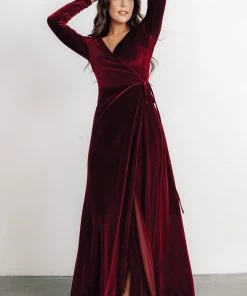 BB Custom Esmerelda Velvet Wrap Maxi Dress | Merlot Dresses
