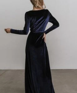 BB Custom Esmerelda Velvet Wrap Maxi Dress | Navy 14 BB Custom Esmerelda Velvet Wrap Maxi Dress | Navy