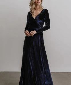 BB Custom Esmerelda Velvet Wrap Maxi Dress | Navy