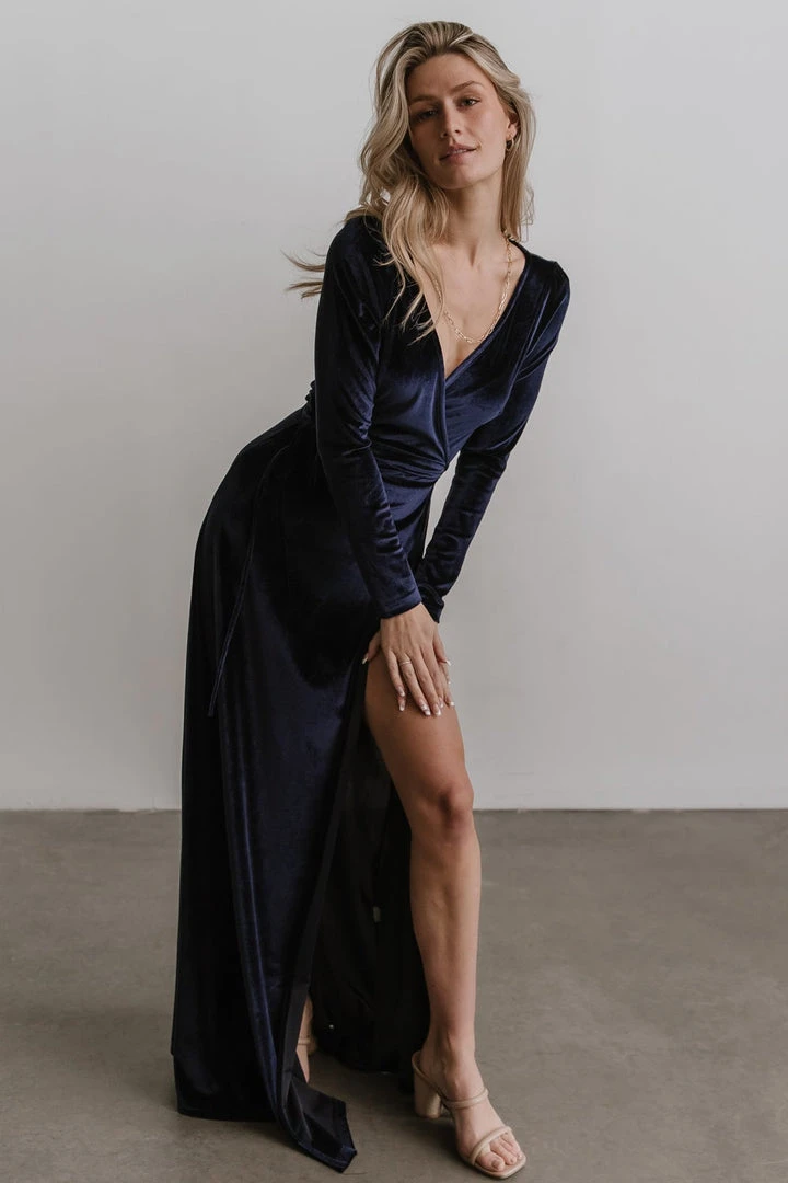 BB Custom Esmerelda Velvet Wrap Maxi Dress | Navy 6 BB Custom Esmerelda Velvet Wrap Maxi Dress | Navy