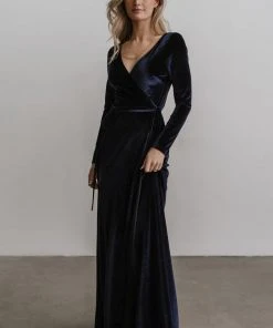 BB Custom Esmerelda Velvet Wrap Maxi Dress | Navy 15 BB Custom Esmerelda Velvet Wrap Maxi Dress | Navy