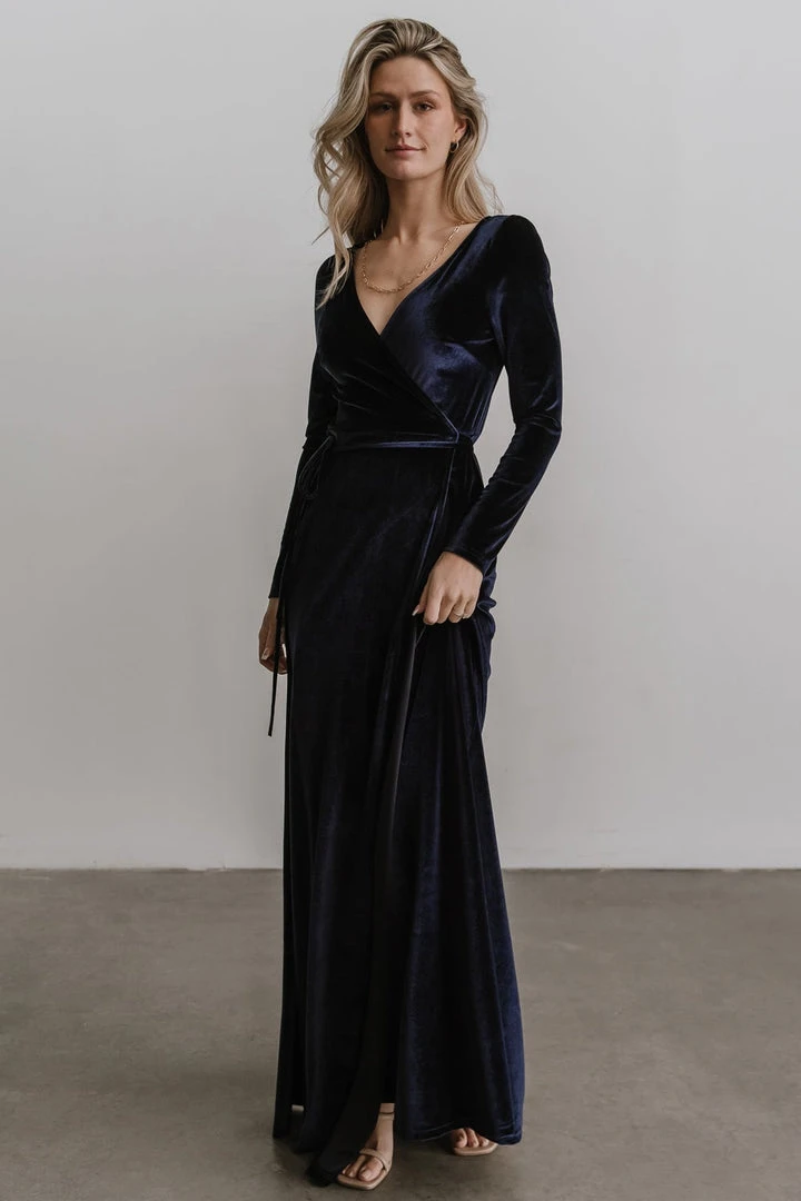 BB Custom Esmerelda Velvet Wrap Maxi Dress | Navy 8 BB Custom Esmerelda Velvet Wrap Maxi Dress | Navy