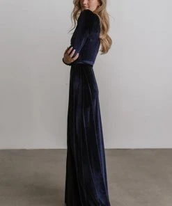 BB Custom Esmerelda Velvet Wrap Maxi Dress | Navy 12 BB Custom Esmerelda Velvet Wrap Maxi Dress | Navy