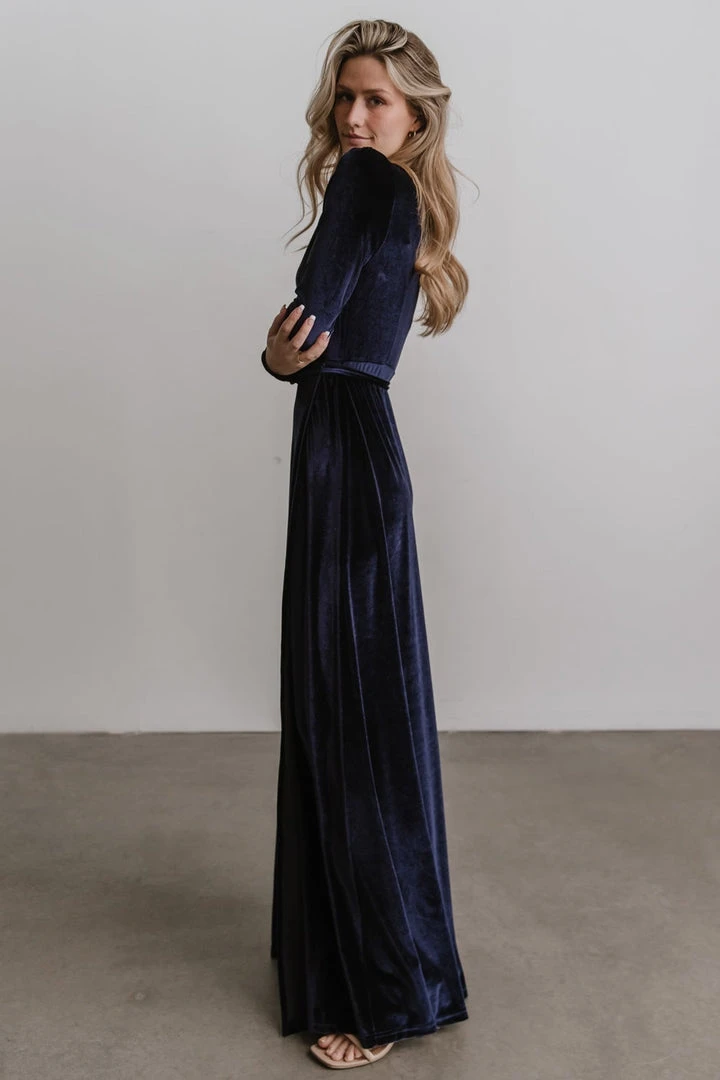 BB Custom Esmerelda Velvet Wrap Maxi Dress | Navy 5 BB Custom Esmerelda Velvet Wrap Maxi Dress | Navy