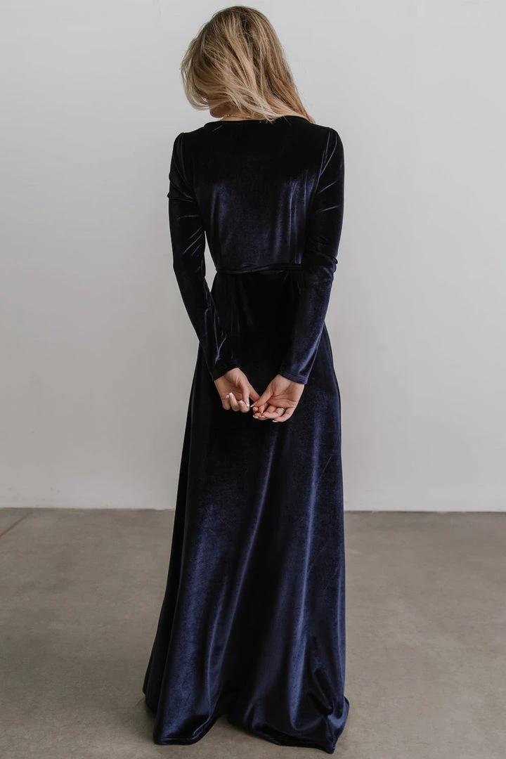 BB Custom Esmerelda Velvet Wrap Maxi Dress | Navy 3 BB Custom Esmerelda Velvet Wrap Maxi Dress | Navy